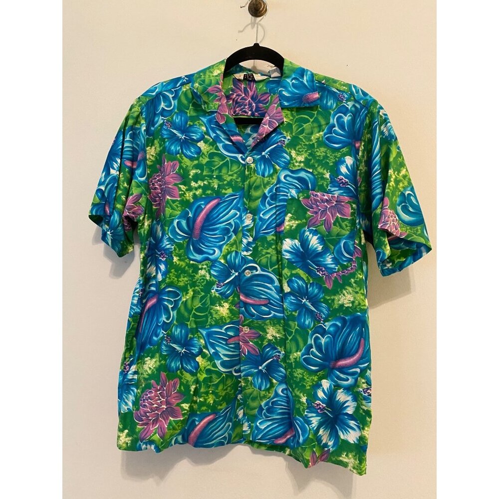 Vintage Mr. Kailua Hawaiian Shirt Big Blue & Purple Flowers Large